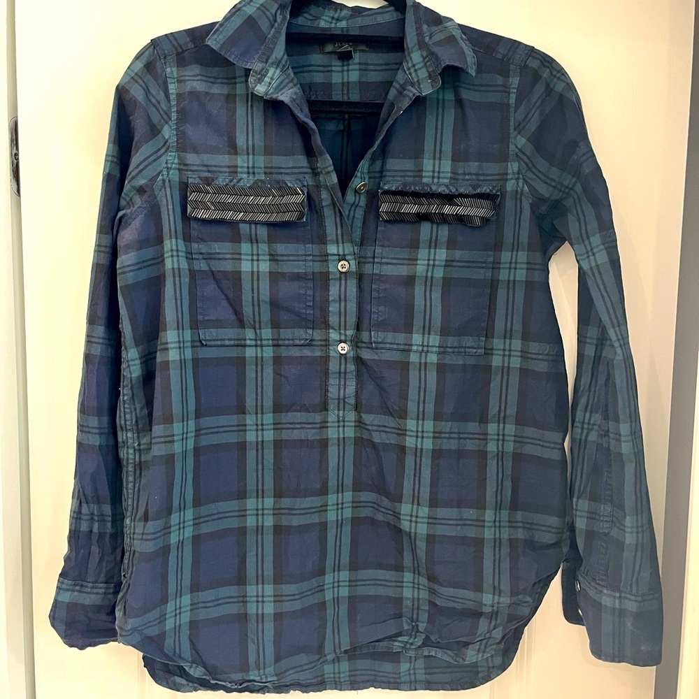 Jcrew popover size 2 - embellished pockets plaid